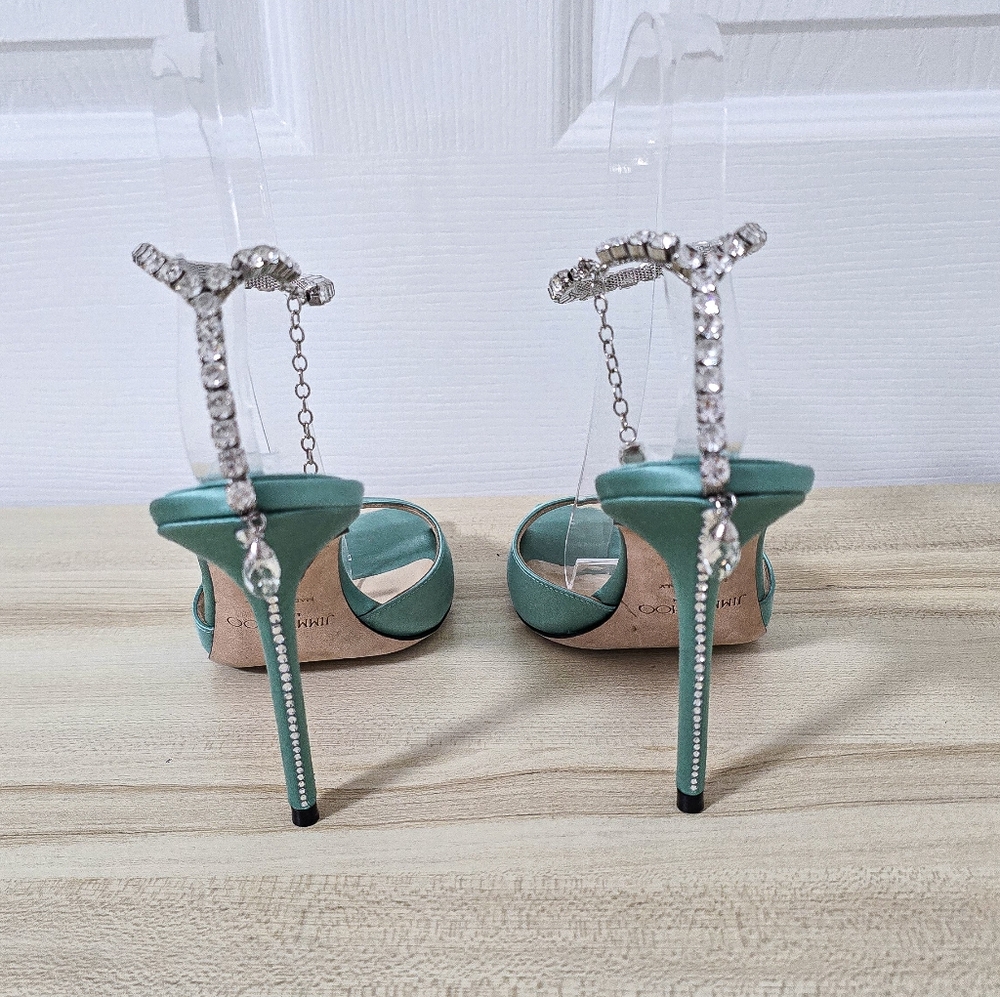 Jimmy Choo Saeda 100 Satin Crystal Embellished Sandals Size 39/9 - Picture 9 of 16
